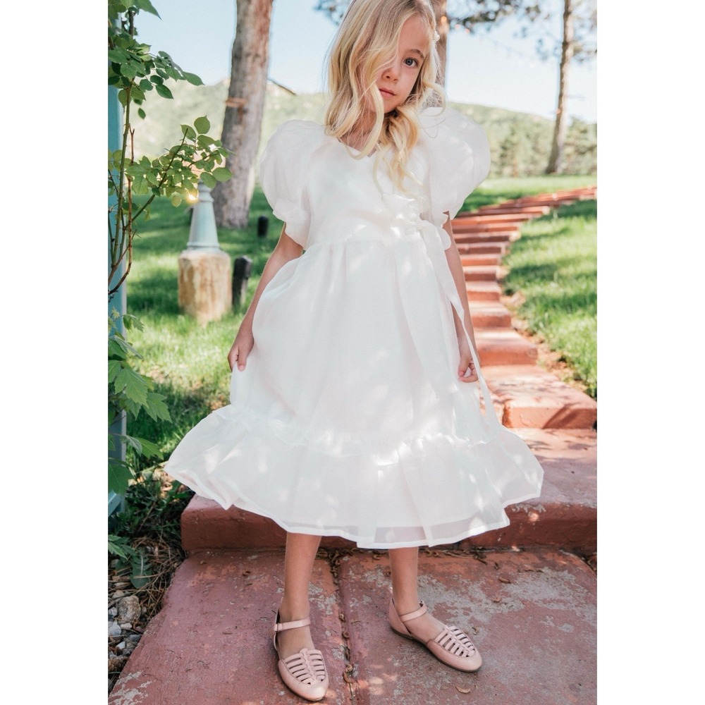 Jessakae White Dress Girls 8-9y Puff Sleeve Bridesmaid Flower‎ Girl Communion